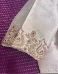 Hand Embroidered Raw Silk Blouse: Cream Zardosi Maggam Work,mix and match blouse,plus size blouse,hand work blouse,maggam work blouse,cream