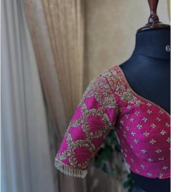 pure silk hand embroidery bridal blouse/maggam blouse/pink bridal work blouse/pink hand embroidered blouse/heavy embroidery wedding blouse