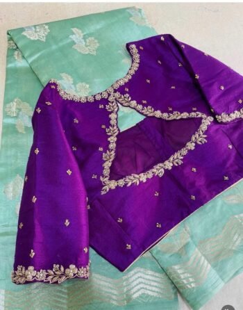 Purple Silk Hand Embroidered Saree Blouse: Zardosi Maggam Work, plus size blouses,handwork blouse,purple maggam blouse,Mix and match blouse