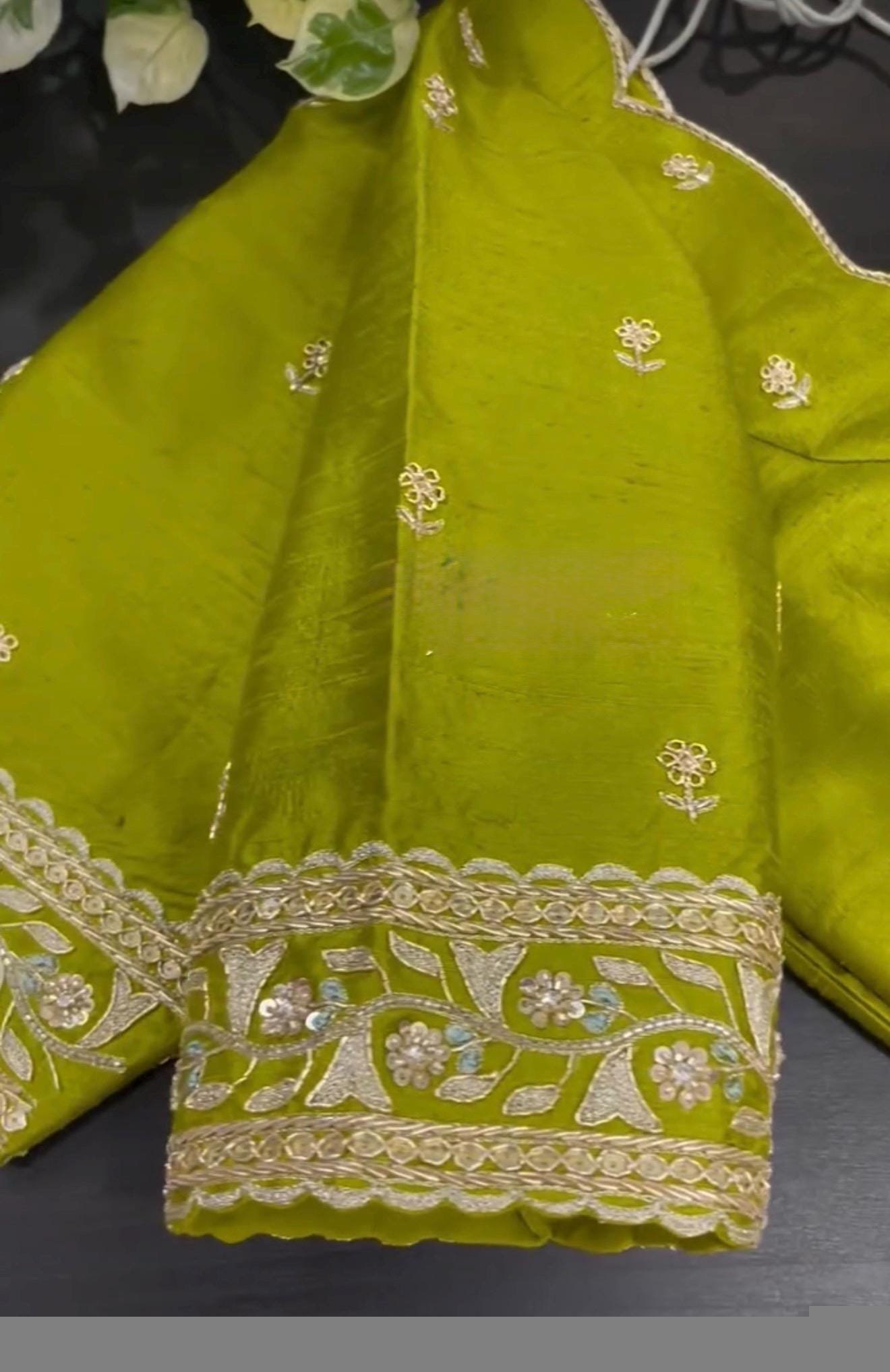 Hand Embroidered Zardosi Blouse: Parrot Green Raw Silk Saree Top,green maggam blouse,mehendi green blouse,mix and match blouse,plus size usa