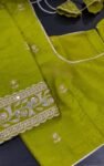Hand Embroidered Zardosi Blouse: Parrot Green Raw Silk Saree Top,green maggam blouse,mehendi green blouse,mix and match blouse,plus size usa
