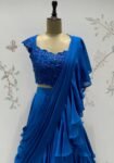 Ruffle saree with blouse/blue ruffle saree with stitched blouse/readymade saree with blouse/silk ruffle saree/ready wearsaree /lehenga saree