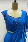 Ruffle saree with blouse/blue ruffle saree with stitched blouse/readymade saree with blouse/silk ruffle saree/ready wearsaree /lehenga saree