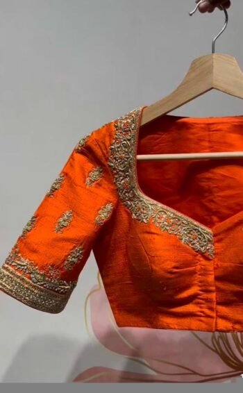 pure silk hand embroidery blouse/saree maggam blouse/orange zardosi blouse hand embroidered modern blouse/ready made blouse zardosi