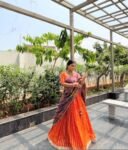 Women’s pure kalamkari lehenga set/orange crop top lehenga/Hand painted lehenga USA/wedding lehenga USA/kalamkarilehenga choli/voggish usa