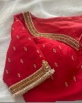 pure silk hand embroidery blouse/U neck maggam blouse/red kundan blouse/red kund hand embroidered blouse/red hand work ready made blouse USA
