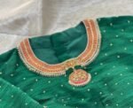 pure silk hand embroidery blouse/neck maggam blouse/green zardosi blouse/green hand embroidered blouse/green hand work ready made blouse USA