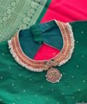 pure silk hand embroidery blouse/neck maggam blouse/green zardosi blouse/green hand embroidered blouse/green hand work ready made blouse USA