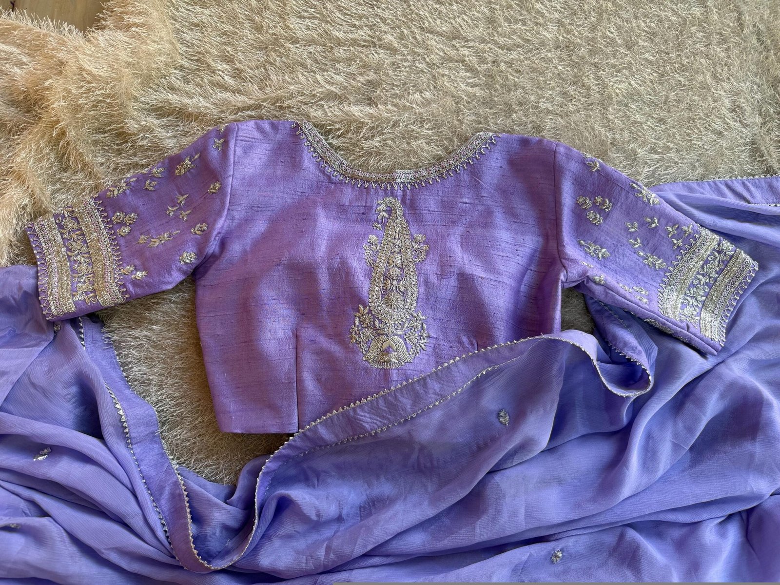 Lavender Hand Embroidered Silk Blouse: Zardosi Maggam Work,lavender blouse,mix and match blouse,plus size blouse,lavender hand work blouse