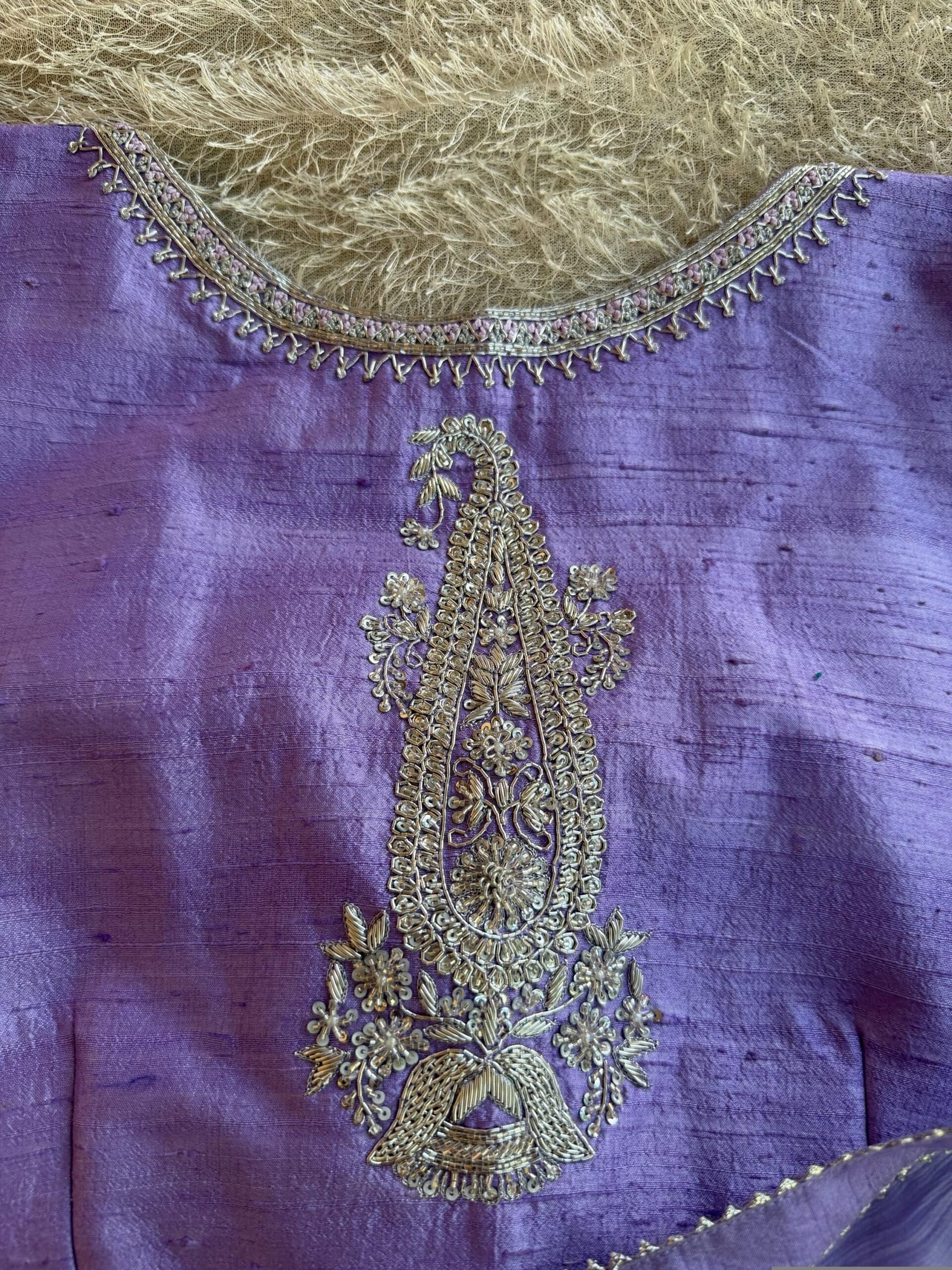 Lavender Hand Embroidered Silk Blouse: Zardosi Maggam Work,lavender blouse,mix and match blouse,plus size blouse,lavender hand work blouse