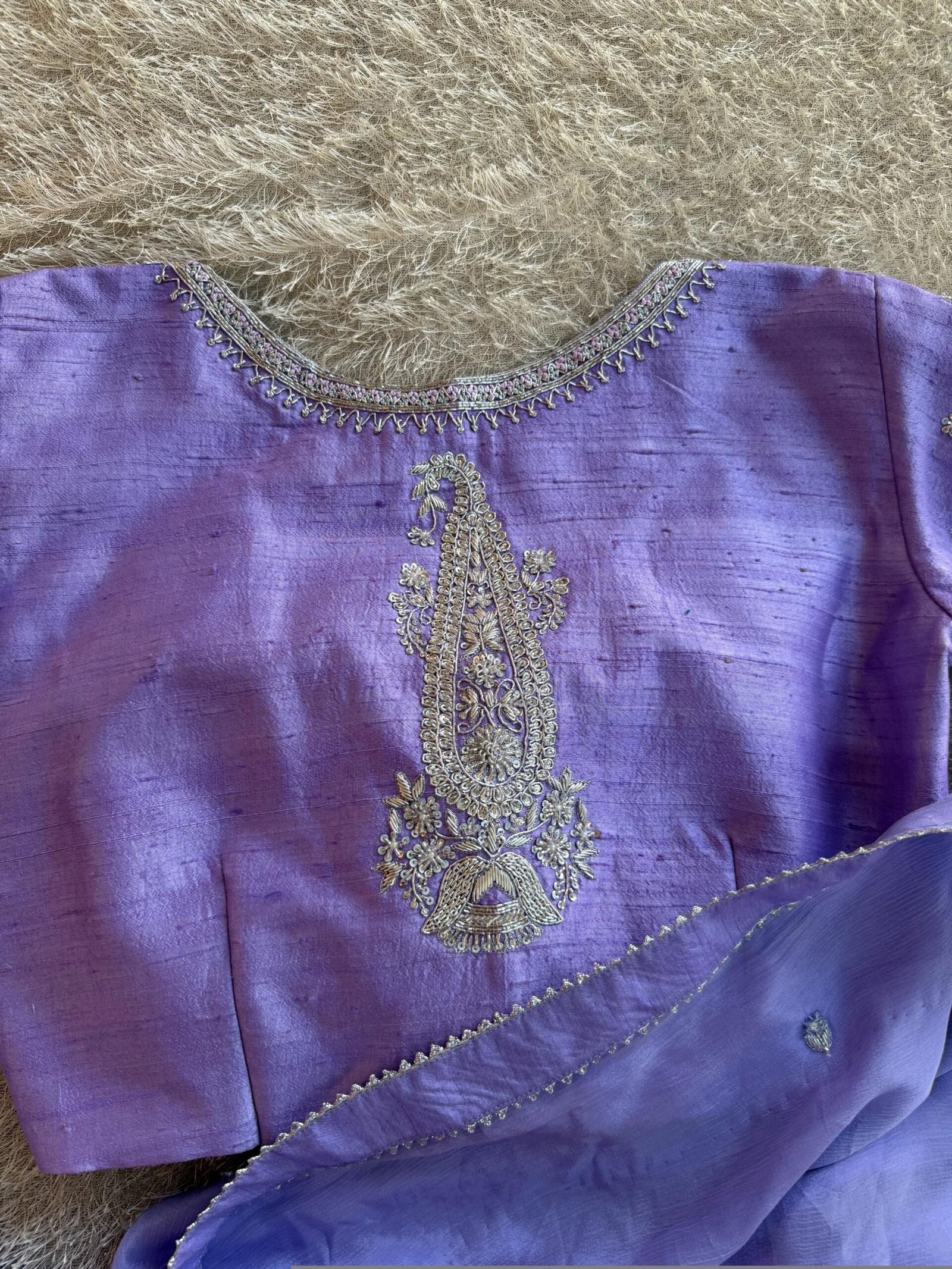 Lavender Hand Embroidered Silk Blouse: Zardosi Maggam Work,lavender blouse,mix and match blouse,plus size blouse,lavender hand work blouse