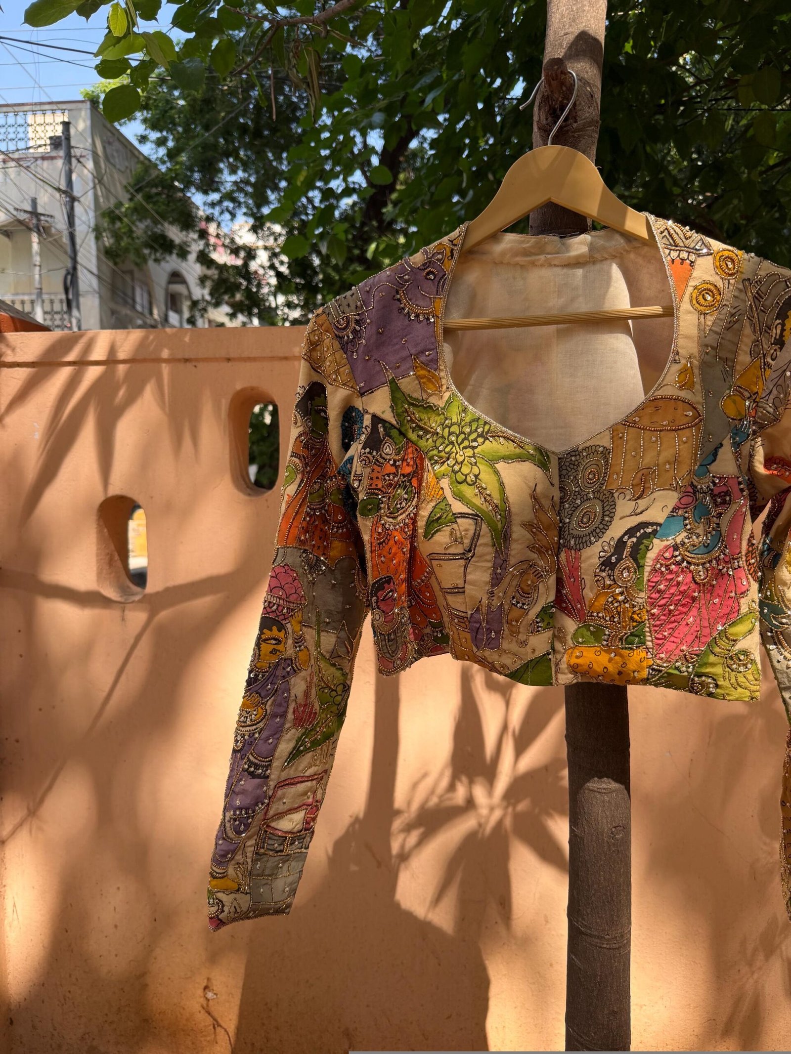 Hand embroidered Hand painted kalamkari blouse/kalamkari maggam blouse/multicolor blouse/hand embroidered blouse/Kalamkari ready made blouse