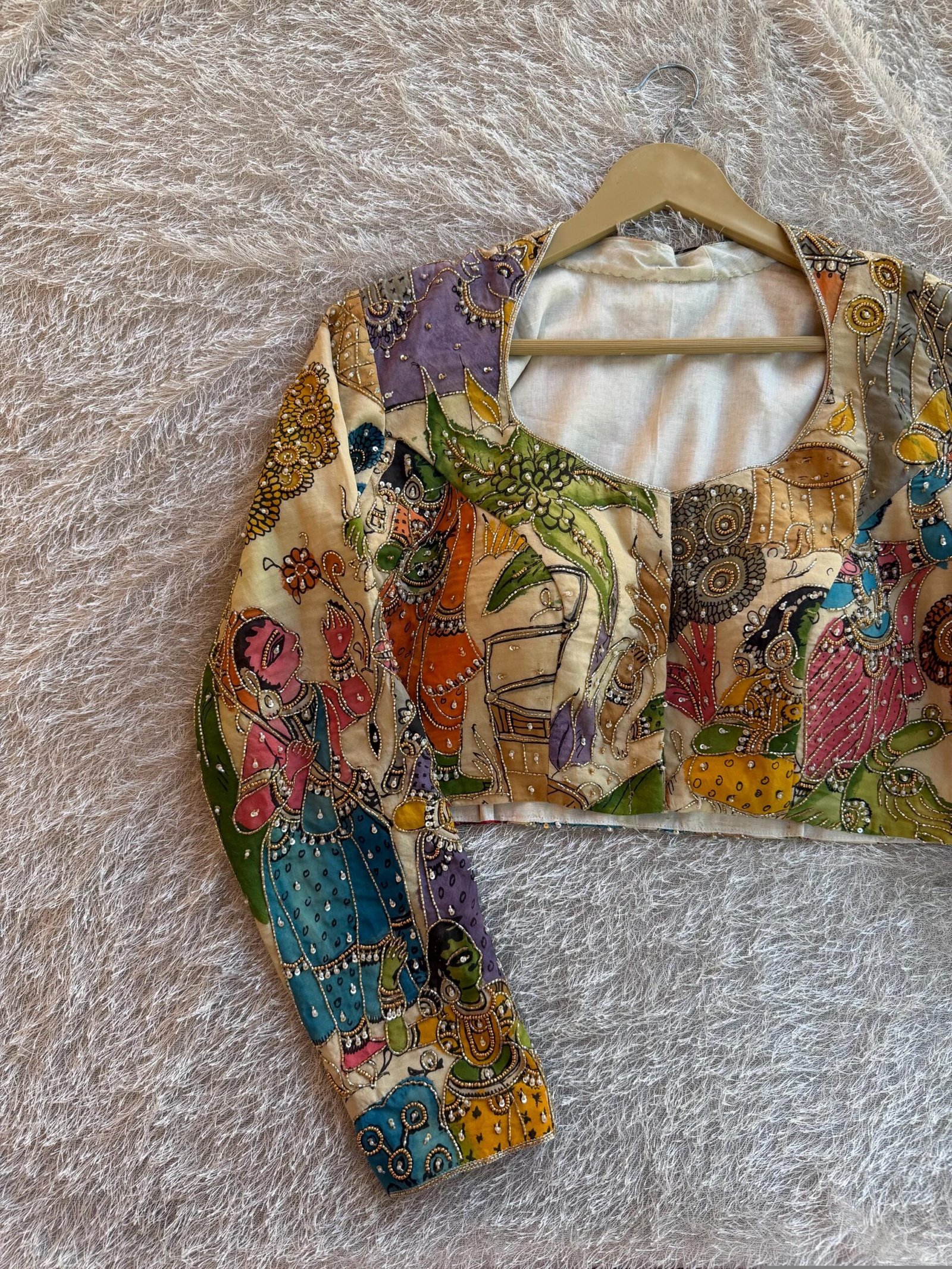 Hand embroidered Hand painted kalamkari blouse/kalamkari maggam blouse/multicolor blouse/hand embroidered blouse/Kalamkari ready made blouse
