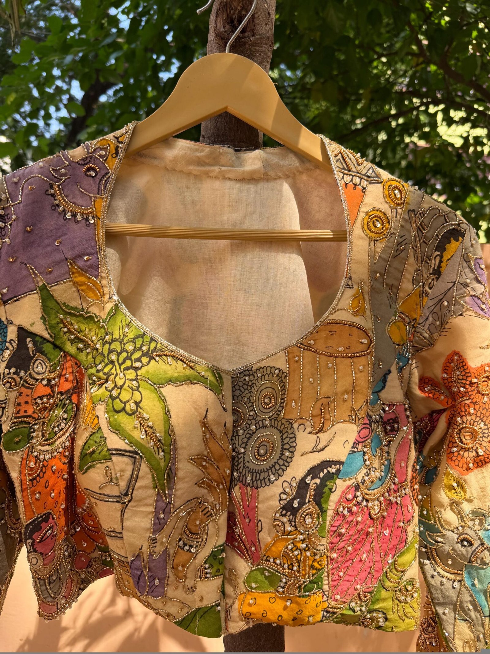 Hand embroidered Hand painted kalamkari blouse/kalamkari maggam blouse/multicolor blouse/hand embroidered blouse/Kalamkari ready made blouse