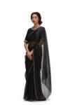 Pure silk cocktailsaree/black sari with hand embroidery/organza silk saree with designer blouse /black saree,party saree,full sleeve blouse