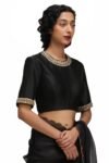 Pure silk cocktailsaree/black sari with hand embroidery/organza silk saree with designer blouse /black saree,party saree,full sleeve blouse