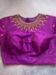 Purple Silk Hand Embroidered Saree Blouse: Zardosi Maggam Work, plus size blouses,handwork blouse,purple maggam blouse,Mix and match blouse