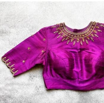 Purple Silk Hand Embroidered Saree Blouse: Zardosi Maggam Work, plus size blouses,handwork blouse,purple maggam blouse,Mix and match blouse