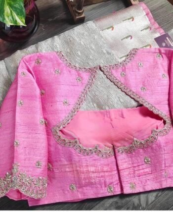 pure silk hand embroidery blouse/light pink maggam blouse/pink hand embroidered blouse/pink ready made blouse zardosi/pink maggam blouse