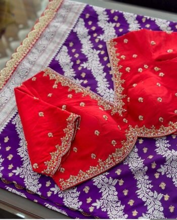 pure silk hand embroidery blouse/V neck maggam blouse/red kundan blouse/red hand embroidered blouse/red maggahand work ready made blouse