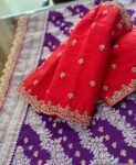 pure silk hand embroidery blouse/V neck maggam blouse/red kundan blouse/red hand embroidered blouse/red maggahand work ready made blouse USA