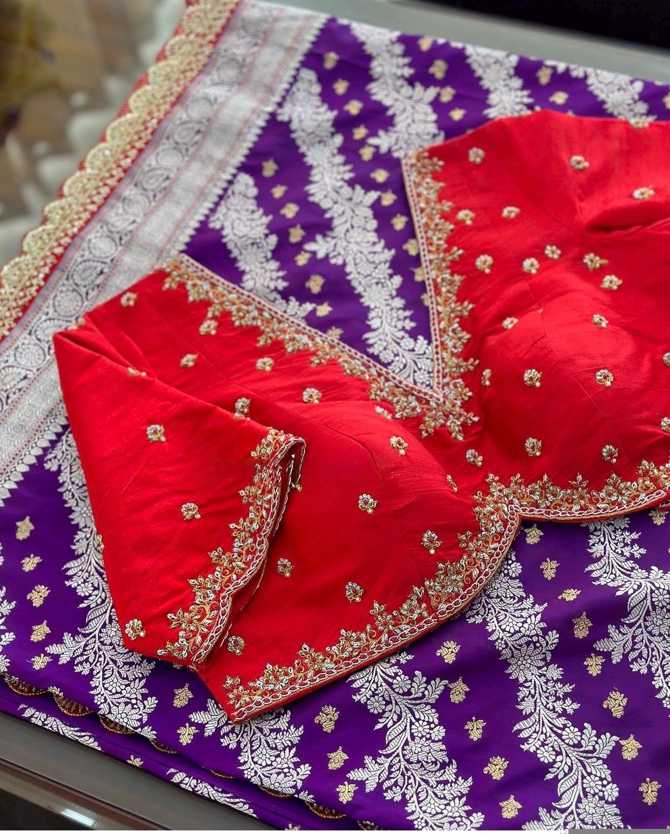pure silk hand embroidery blouse/V neck maggam blouse/red kundan blouse/red hand embroidered blouse/red maggahand work ready made blouse USA
