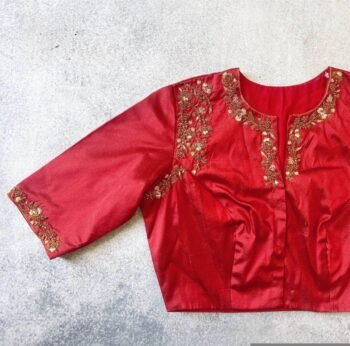 pure silk hand embroidery blouse /  saree maggam blouse / red raw silk zardosi blouse / hand embroidered blouse / ready made blouse zardosi/