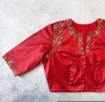 pure silk hand embroidery blouse / saree maggam blouse / red raw silk zardosi blouse / hand embroidered blouse / ready made blouse zardosi/