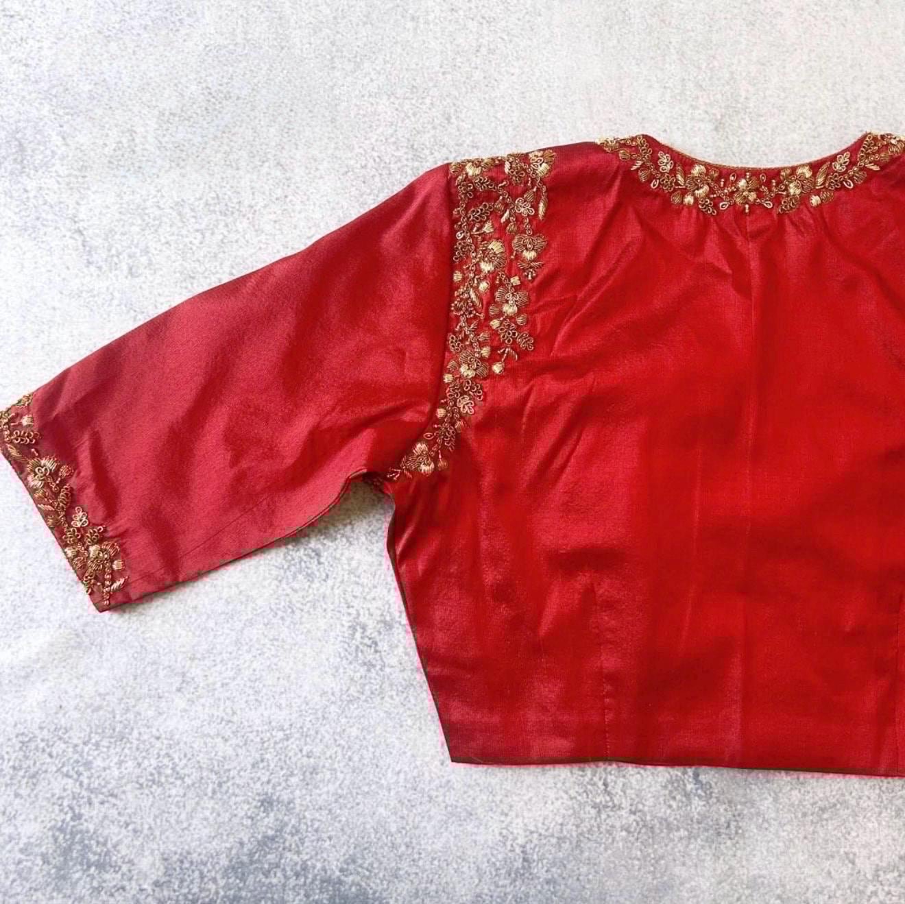 pure silk hand embroidery blouse / saree maggam blouse / red raw silk zardosi blouse / hand embroidered blouse / ready made blouse zardosi/