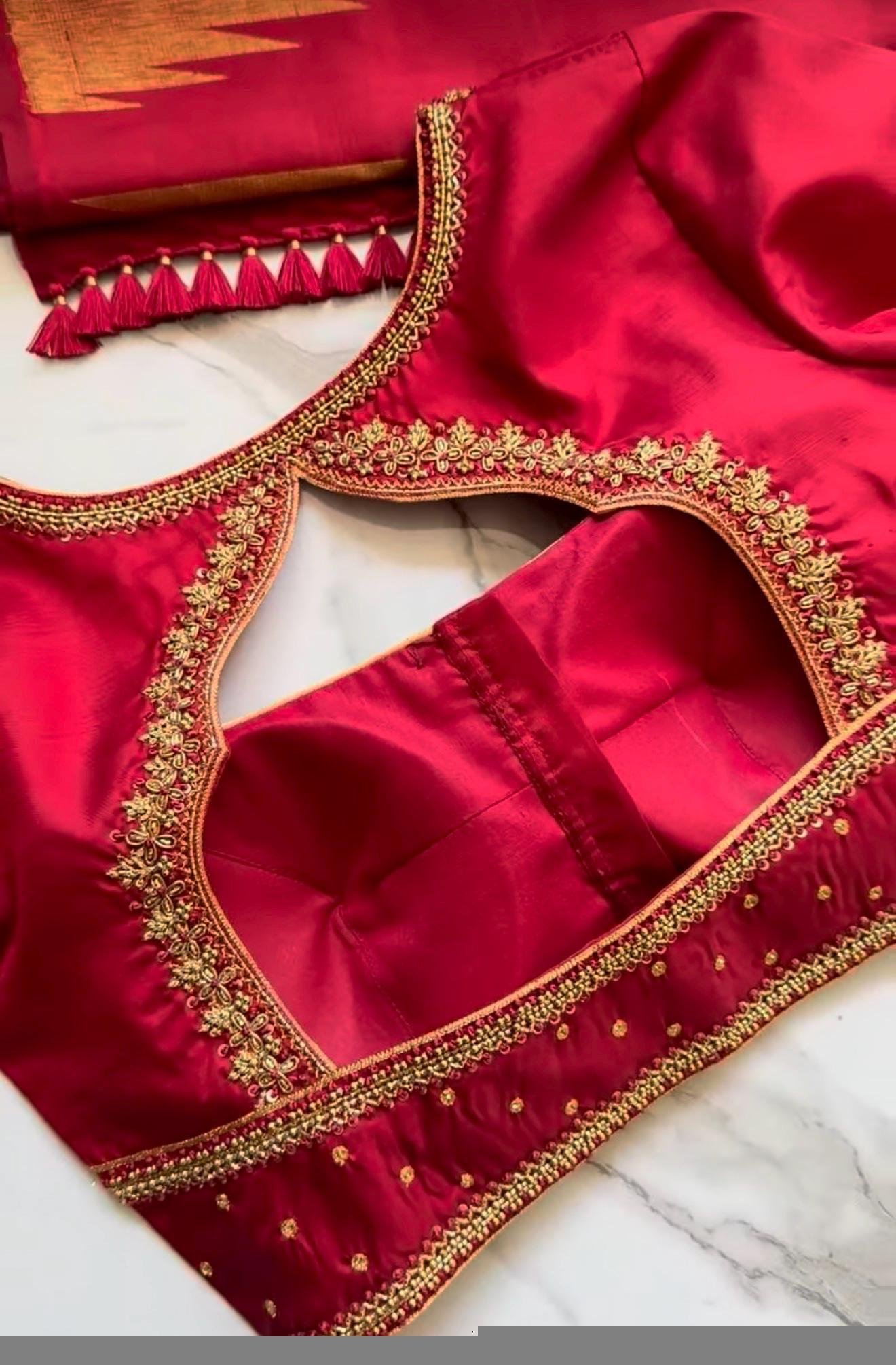 pure silk red hand embroidery blouse/saree maggam blouse/raw silk zardosi blouse/pure red hand embroidered blouse/ready made red blouse usa