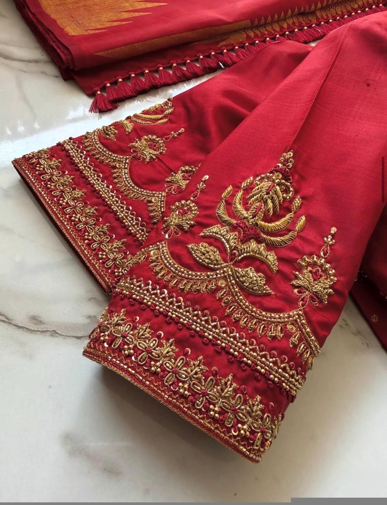 pure silk red hand embroidery blouse/saree maggam blouse/raw silk zardosi blouse/pure red hand embroidered blouse/ready made red blouse usa