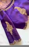Purple Silk Hand Embroidered Saree Blouse: Zardosi Maggam Work, plus size blouses,handwork blouse,purple maggam blouse,Mix and match blouse