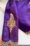 Purple Silk Hand Embroidered Saree Blouse: Zardosi Maggam Work, plus size blouses,handwork blouse,purple maggam blouse,Mix and match blouse