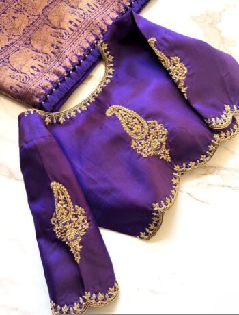 Purple Silk Hand Embroidered Saree Blouse: Zardosi Maggam Work, plus size blouses,handwork blouse,purple maggam blouse,Mix and match blouse