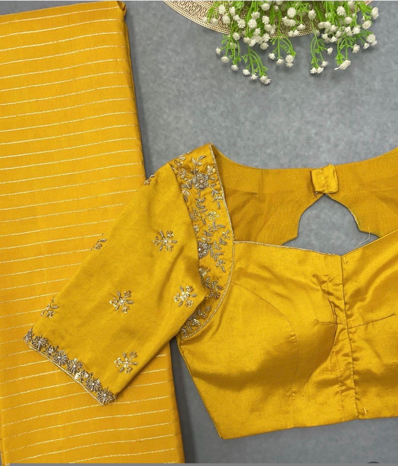 pure silk hand embroidery blouse/saree maggam blouse/yellow zardosi blouse/hand embroidered blouse/mustard yellow ready made blouse zardosi