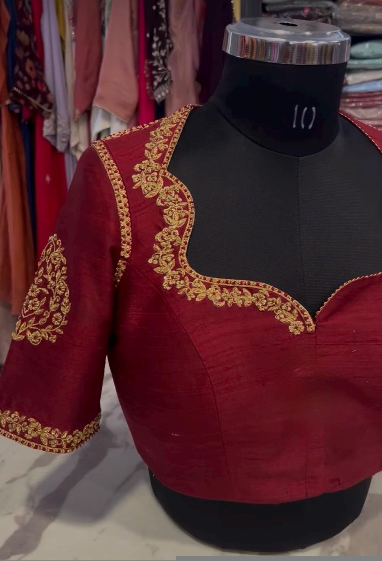 pure silk hand embroidery blouse/saree maggam blouse/red zardosi blouse/maroon red hand embroidered blouse/red ready made blouse zardosi USA