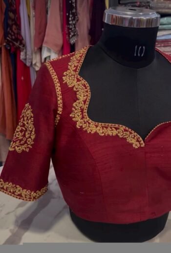 pure silk hand embroidery blouse/saree maggam blouse/red zardosi blouse/maroon red hand embroidered blouse/red ready made blouse zardosi