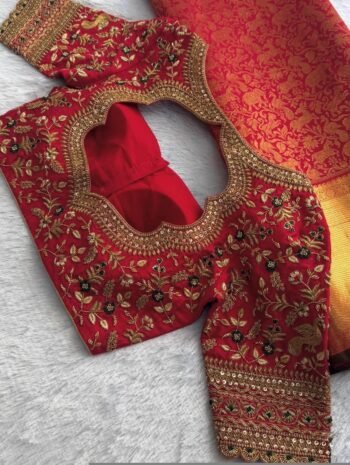 pure silk hand embroidery bridal blouse/ maggam blouse/red bridal zardosi blouse/red hand embroidered blouse/heavy embroidery wedding blouse