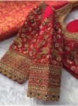 pure silk hand embroidery bridal blouse/ maggam blouse/red bridal zardosi blouse/red hand embroidered blouse/heavy embroidery wedding blouse