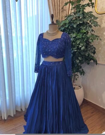 Women’s lehenga set/blue croptop lehenga/Indian crop top skirt hand embroidered wedding lehenga blue silk skirt/royalblue lehenga us