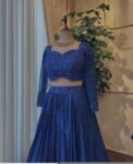 Women’s lehenga set/blue croptop lehenga/Indian crop top skirt USA/hand embroidered wedding lehenga USA/blue silk skirt/royalblue lehenga us