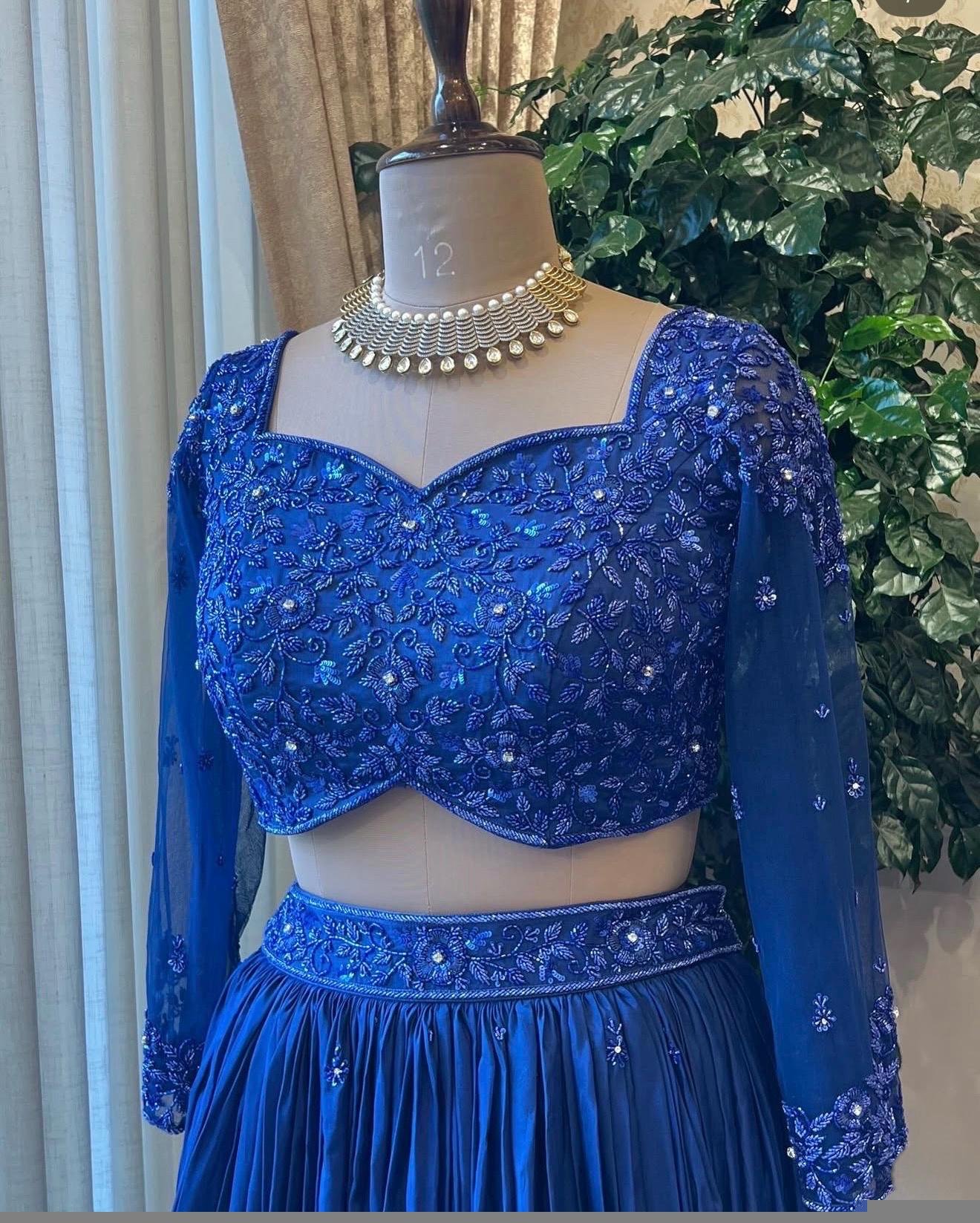 Women’s lehenga set/blue croptop lehenga/Indian crop top skirt USA/hand embroidered wedding lehenga USA/blue silk skirt/royalblue lehenga us