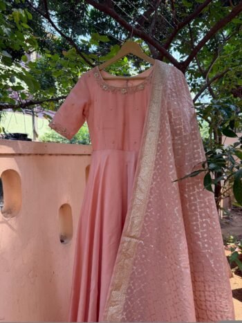 Pure chanderi hand embroidered Anarkali with chanderi handloom dupatta /pink anarkali suit/ anarkali dupatta USA/ Indian dresses/ voggish US