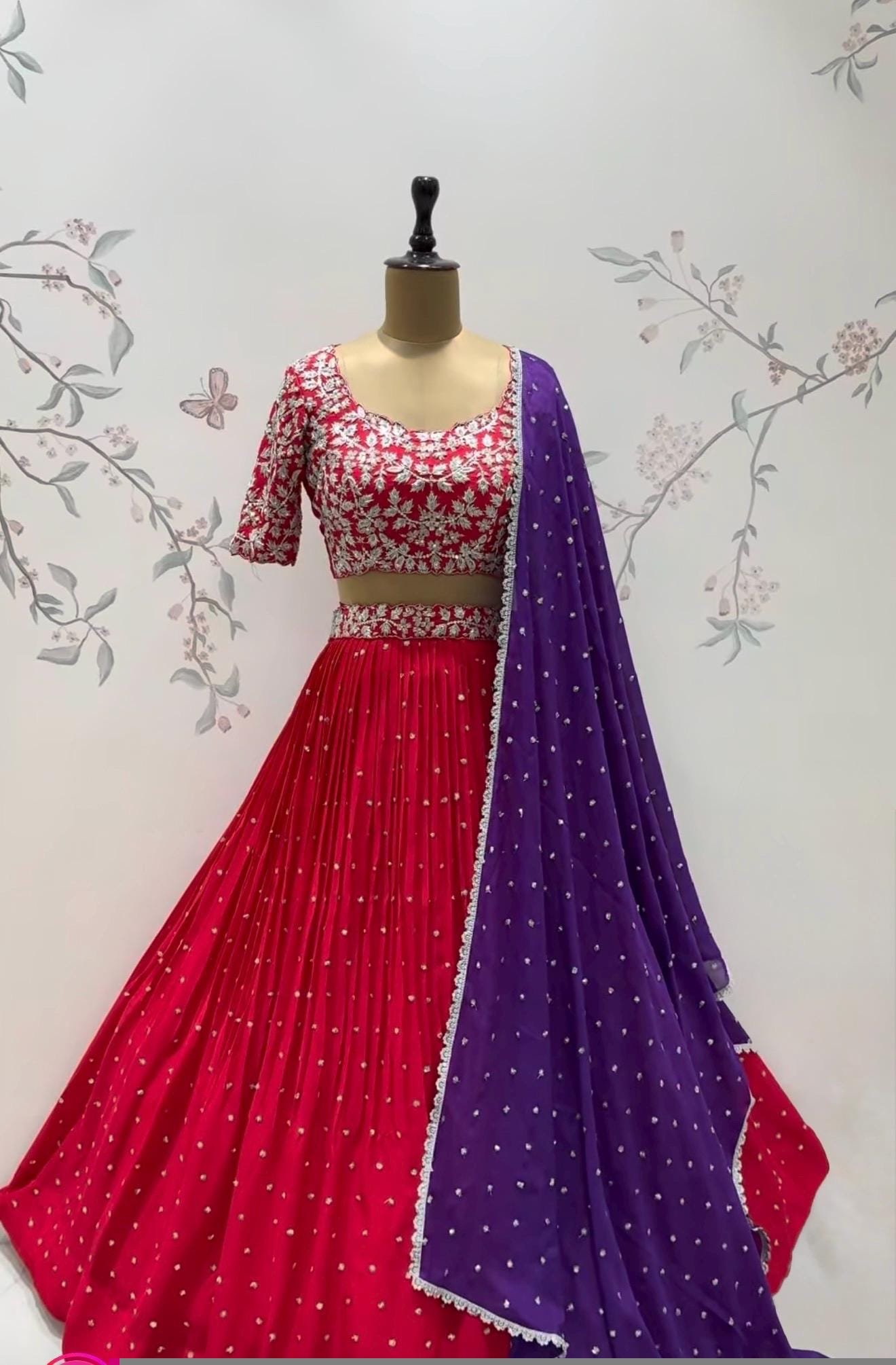 Hand Embroidered Black Lehenga Set/Silk Crop Top,red lehenga choli with Dupatta,black half saree lehenga,redcocktail lehenga,pink skirt dup