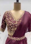 Brown Ruffle Saree: Silk Lehenga Sari with Embroidered Blouse,ready to wear sarees,cocktail saree,lehenga saree,ruffle saree belt,modern sar