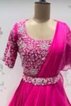 Pink Ruffle Saree: Silk Lehenga Sari with Embroidered Blouse,ready to wear sarees,cocktail saree,lehenga saree,ruffle saree belt,modern sar