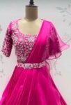 Pink Ruffle Saree: Silk Lehenga Sari with Embroidered Blouse,ready to wear sarees,cocktail saree,lehenga saree,ruffle saree belt,modern sar