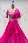 Pink Ruffle Saree: Silk Lehenga Sari with Embroidered Blouse,ready to wear sarees,cocktail saree,lehenga saree,ruffle saree belt,modern sar