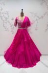 Pink Ruffle Saree: Silk Lehenga Sari with Embroidered Blouse,ready to wear sarees,cocktail saree,lehenga saree,ruffle saree belt,modern sar
