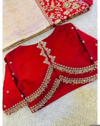 pure silk hand embroidery blouse/saree maggam blouse/red zardosi blouse/red hand embroidered moderblouse/red muggu ready made blouse